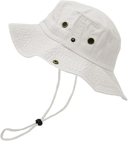 Glory Max Washed Cotton Bucket Hat with Chin Strap Fishing Sun Safari Boonie Cap