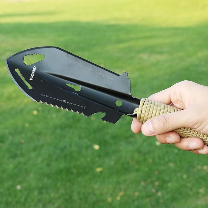 WILDAIR Camping Shovel Multifunctional 7 in 1 Survival Multitool Small Survival Shovel for Camping Tactical Shovel (Black)