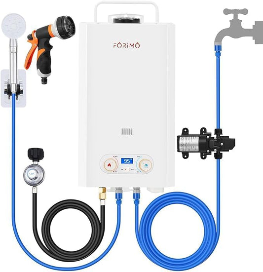 Tankless Water Heater Propane,2.11GPM 8L Outdoor Portable Water Heater,with 2 GPM Water Pump, with Digital Display Multi-Protection for Camping Trips Boat Cabins