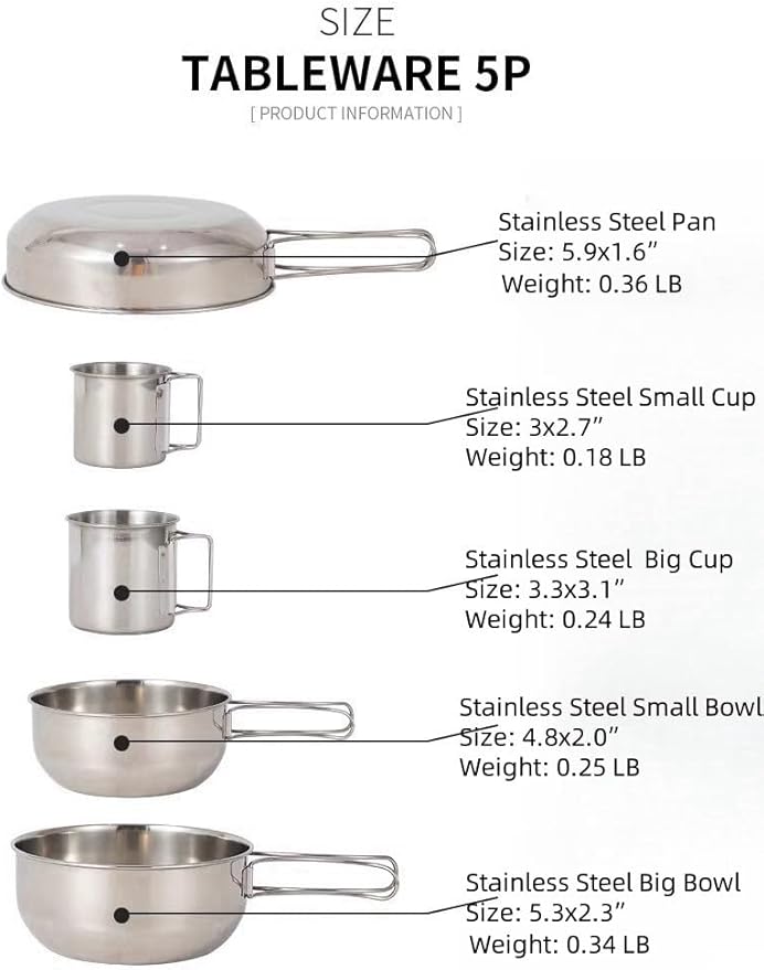 Camping Mess Kit for 1-2 Person, 8 Pcs Camping Utensils Set with 304 Stainless Steel, Your Go-to Travel Cutlery Set for Picnics, Hiking & Outdoor Getaways.