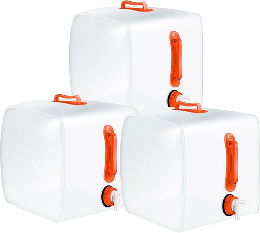 3 Pack Collapsible Water Container with Spigot, Foldable Camping Water Container Portable Camping Storage Carrier Jug for Outdoors Hiking Emergency Kit Backpack(5.3 Gallon,Orange,3 Pcs)