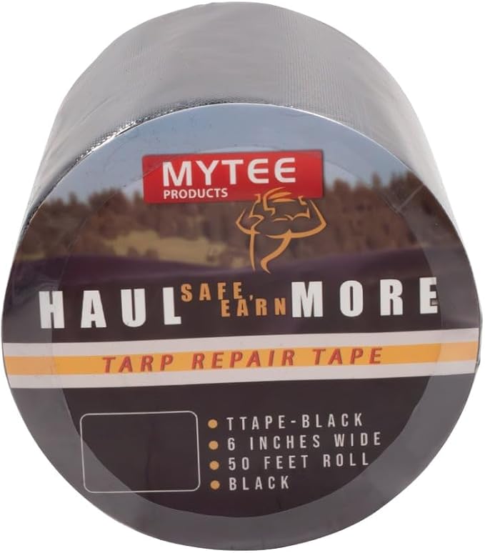 Mytee Products 8.8 oz Waterproof Black Vinyl Tarp Repair Tape 6 Inch x 50 FT with Heavy Duty Adhesive Backing - Tarp Patch Kit, Tarp Repair Kit