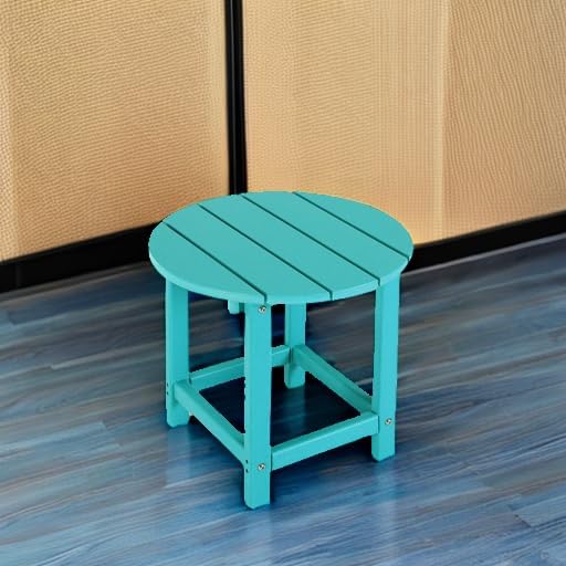 LZRS Round Adirondack Patio Side Table End Table, Outdoor Side Tables for Patio, Backyard,Pool, Indoor Companion, Easy Maintenance & Weather Resistant(Turquoise)
