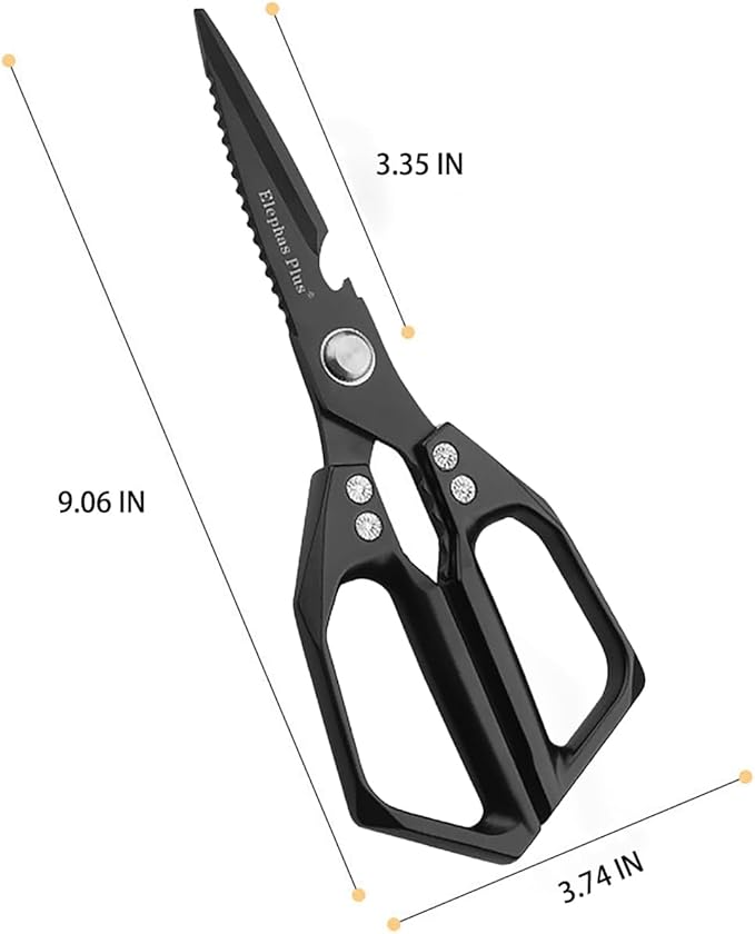 Multi-Purpose Rust Proof Kitchen Shears,Dishwasher Safe,Can be Used to Cut Vegetables, Chicken, Steak,Scrape Fish Scales, and Open Bottle Caps, etc(Black)