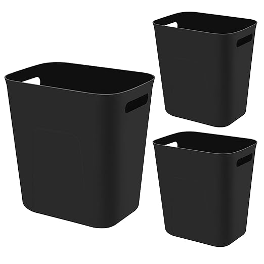 UUJOLY Plastic Small Trash Can Wastebasket, Garbage Container Basket for Bathrooms, Laundry Room, Kitchens, Offices, Kids Rooms, Dorms, 3.5 Gallon, Black, 3 Pack
