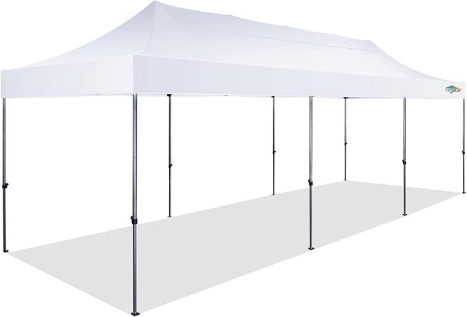 COBIZI 10x30 Pop Up Canopy Without Sidewall,Heavy Duty Canopy UPF 50+ All Season Wind Waterproof Commercial Outdoor Wedding Party Tents for Parties Gazebo with Roller Bag(10 x 30 ft White)