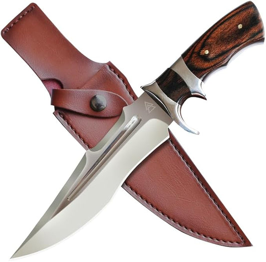Kratos Hunting Knife with Sheath, 12.2" Survival Knife Full Tang Knife, 440 Stainless Steel Fixed Blade Hunting Knives with Wood Handle ZF11