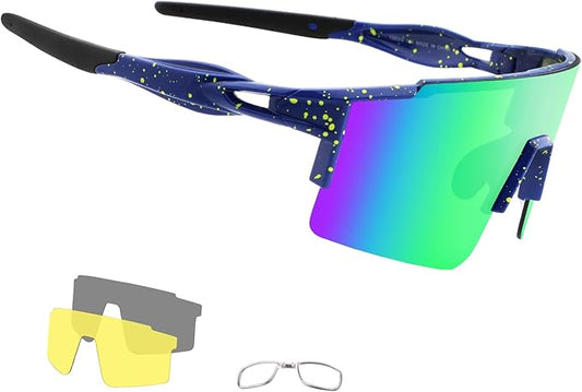 OULAIQI Cycling Sunglasses Polarized Sunglasses for Cycling Men Women with 1 Lens or 3 Interchangeable Lens Baseball Glasses