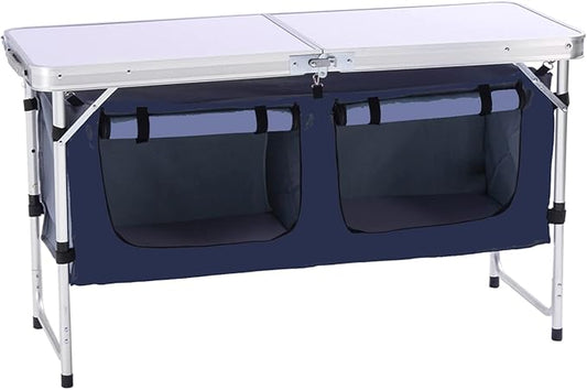 CampLand Outdoor Folding Table Aluminum Lightweight Height Adjustable with Storage Organizer for BBQ, Party, Camping