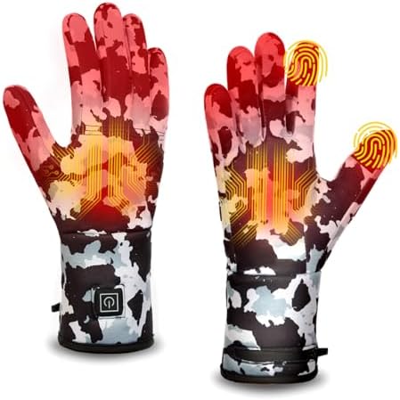 Heated Glove Liners for Men Women, Rechargeable Hand Warmers, Thin Camouflage Touchscreen Battery Electric Gloves