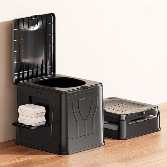 Portable Foldable Camping Toilet for Home, Car, and Camping (Model C) Including Heavy-duty Garbage Bags and 1 Foldable Organizer Bag