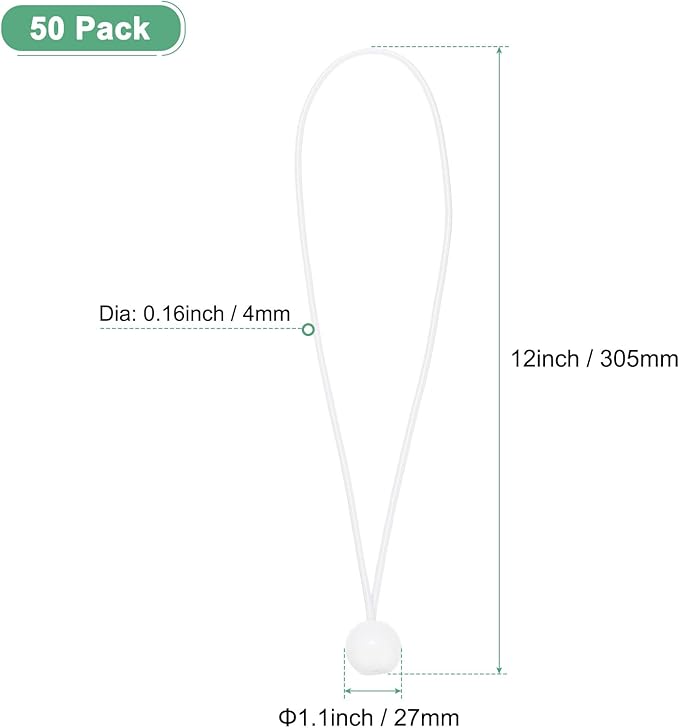 50-Pack Ball Bungee Cords, 12 Inch High Elastic Canopy Tarp Tie Down Bungee Balls for Camping/Tent/Cargo Holding Wire Hoses/Patio Umbrellas/Shelter [White]