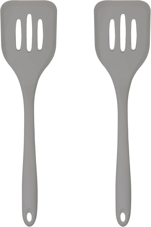 Silicone Slotted Turner Set – 2-Piece Set of Turner Spatulas for Eggs and Pancakes – Kitchen Tools and Accessories with Comfortable Handles, Heat-Resistant Utensils for Cooking & Baking – Grey