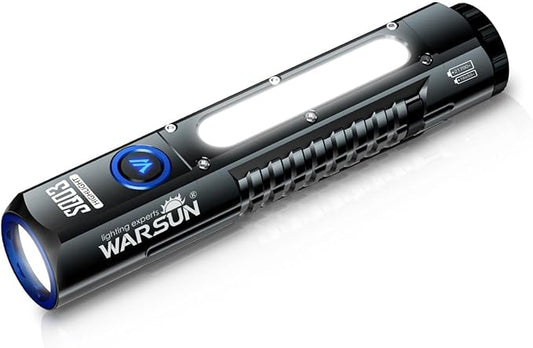 WARSUN SQ03 EDC Pocket Flashlight - Rechargeable 1000 Lumen LED Flashlight with Clip, Magnetic Base, Type-C Charging, Waterproof Aluminum Alloy Body for Camping, Hiking, Night Walks, Home Use