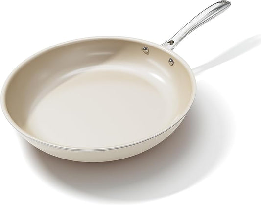 Nonstick Frying Pan Skillet, Ceramic Non-Stick Saute Pans, Cooking Fry Pan, All Stovetops (Gas, Electric & Induction), Dishwasher/Oven Safe, PFAS-Free Cookware(Cream White, 11 Inch)