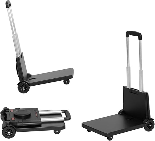 Folding Trolley for Moving, 220 lbs Heavy Duty Luggage,4 Wheel Foldable,Expandable Platform with Bungee Cord, Portable Moving Utility Carts Trolley Cart, (Black, M)