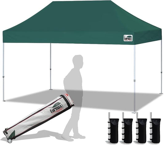 Eurmax USA 10'x15' Pop Up Canopy Tent Commercial Instant Canopies with Heavy Duty Roller Bag,Bonus 4 Sand Weights Bags (Forest Green)