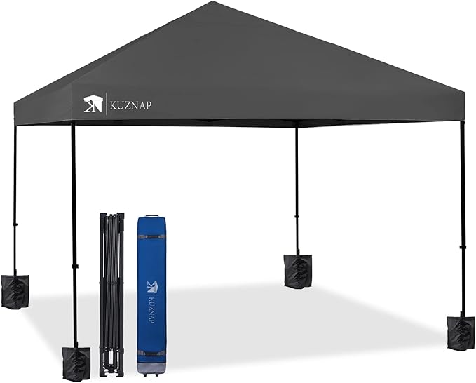 12’x12’ Pop up Canopy Tent Patented EZ Set up Instant Outdoor Canopy with Wheeled Carry Bag Bonus 4 Weight Sandbags, 8 Stakes and 4 Ropes， Grey
