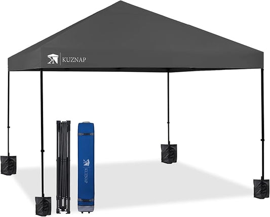 12’x12’ Pop up Canopy Tent Patented EZ Set up Instant Outdoor Canopy with Wheeled Carry Bag Bonus 4 Weight Sandbags, 8 Stakes and 4 Ropes， Grey
