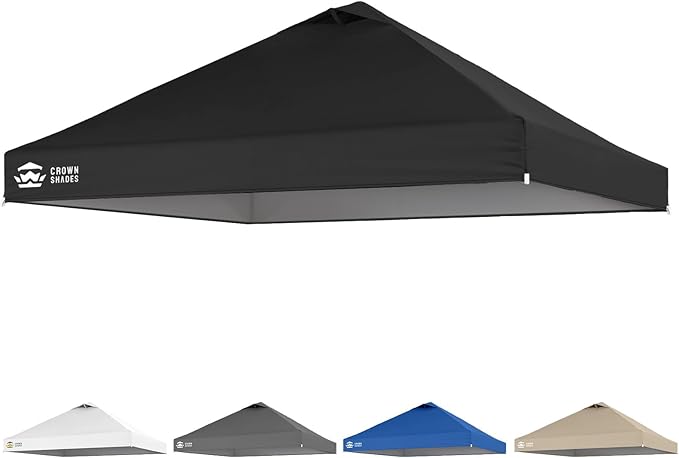 CROWN SHADES 10x10 Canopy Replacement Top - Only Compatible with Crown Shades RM100H Series, Silver Coated with Air Vent, Black (Top Only)