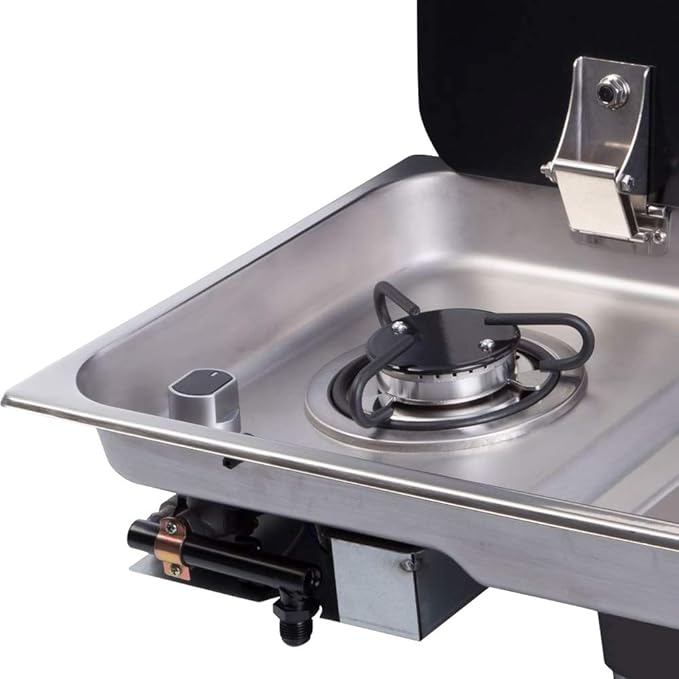 Gas Camping Stove,2 Burners Boat Caravan RV Camper with Tempered Glass Panel, Boat Caravan Camper Burner Gas Stove Hob and Sink Combo