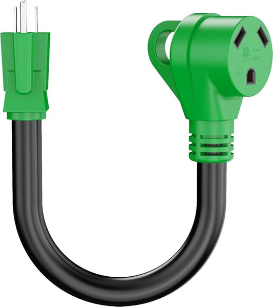 NOVUS 15 Amp to 30 Amp RV Power Adapter Cord, NEMA 5-15P to TT-30R, 12 Inch Heavy Duty 10/3 Gauge STW, Grip Handle, ETL Listed Electrical Converter for RV Camper Trailer Outdoor Use
