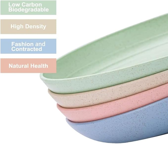 Lchkrep Unbreakable Wheat Straw Plates 9 Inch, Reusable Lightweight Deep Plates Dinner Dishes Plastic Plates Microwave Safe Dinnerware for Adult, BPA-Free Cereal plates 4 Pcs