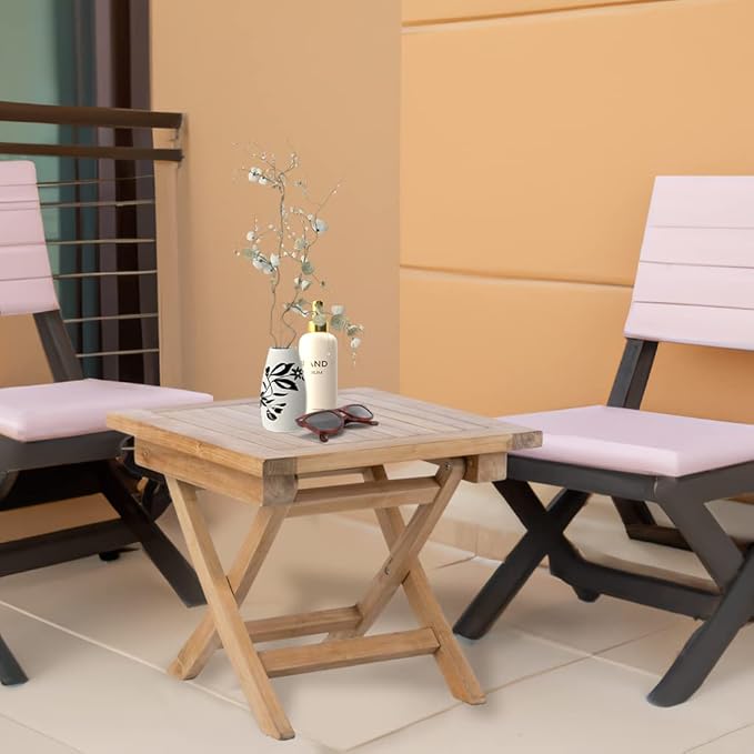 Teak Wood Folding 20”-Inch Outdoor Coffee Table - Perfect for Camping & Outdoor Entertaining - Ideal for Backyard, Front Porch, Balcony (Square)