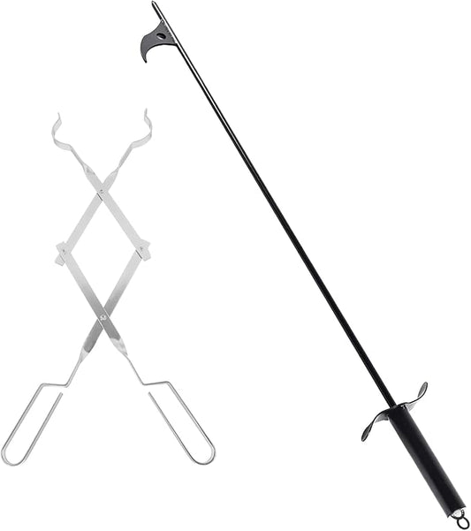 36" Fireplace Tongs & 36" Fire Pit Poker for Outside, Stainless Steel Log Grabber Fire Pit Accessories, Fireplace Tools Fireplace Tongs for Outdoor, Camp Fire Tongs Wood Stove