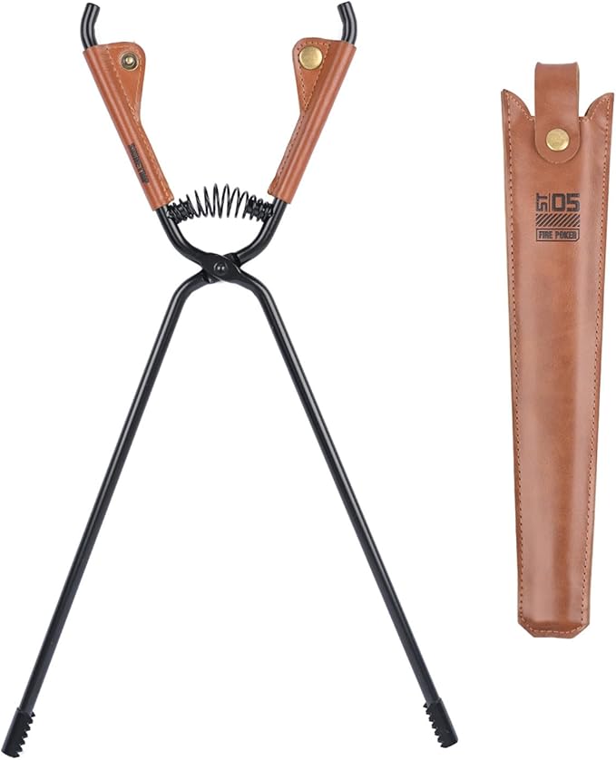 OMUKY Fireplace Tongs Log Claw Tongs with Faux Leather Handle Cover Log Grabber Clamp Tool for Indoor & Outdoor Camping Campfire Fireplace Fire Pit(Black)