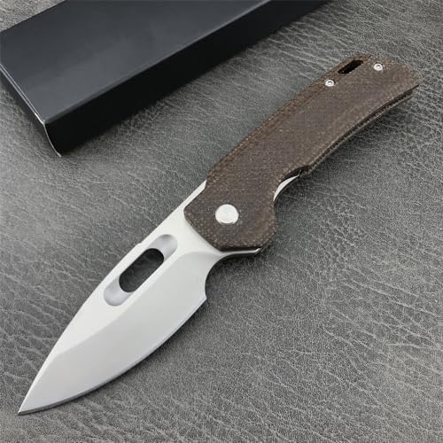 Generic GC002 Pocket Folding Knife, 7.0in 8Cr13Mov Blade Flax Handle Utiltiy Knife with Carry Belt Clip for Camping Hikking, Edc Assisted Opening Knife for Man Woman (Brown)