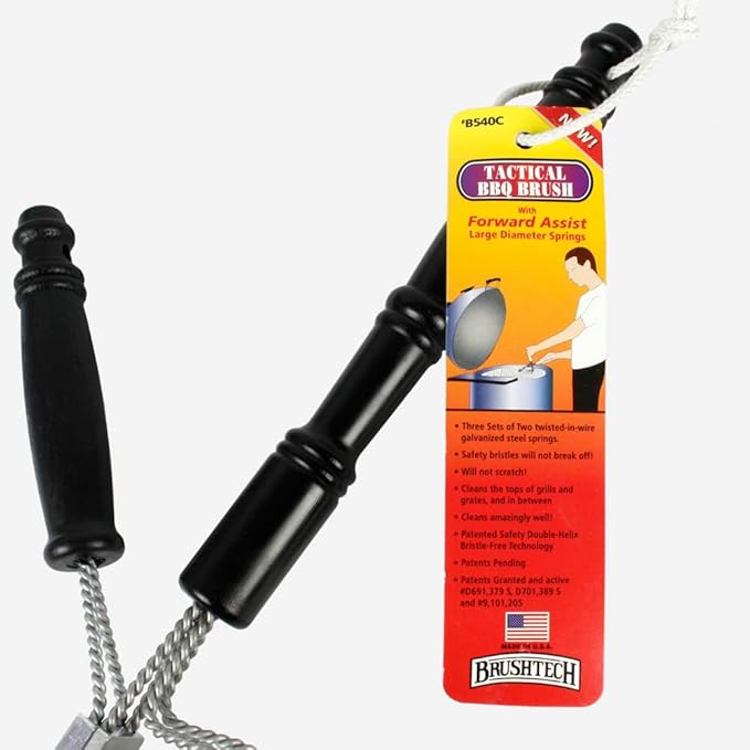 Brushtech Tactical Safety Grill Brush - Heavy-Duty BBQ Grill Cleaning Brush with Galvanized Steel Springs, Large Handle for Deep Cleaning - Great Father's Day Gift, Made in USA