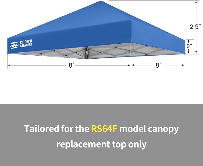 CROWN SHADES 8x8 Canopy Replacement Top - Only Compatible with Crown Shades RS64F Series, Silver Coated with Air Vent, Blue (Top Only)