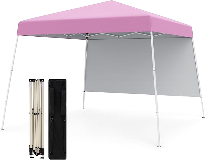 Tangkula 10x10 FT Pop Up Canopy with Sidewall, UPF 50+ Easy Setup Outdoor Tent with Backpack, 4 Stakes, Portable Heavy-Duty Canopy Tent for Party Events Camping Picnic, 10x10 Base, 8x8 Top