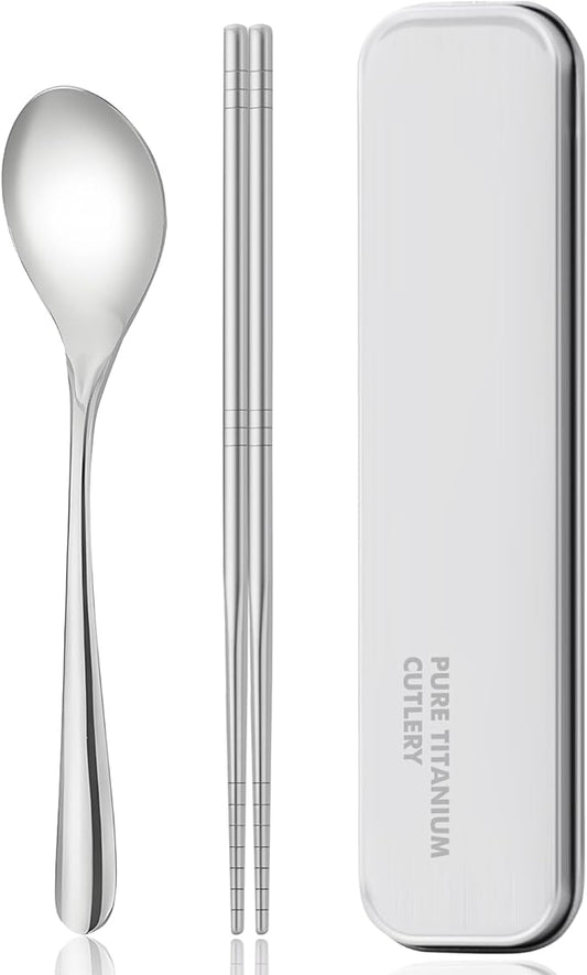 Pure Titanium Cutlery Set Chopsticks Fork Spoon Table Knife Portable Reusable Travel Tool Set (2)