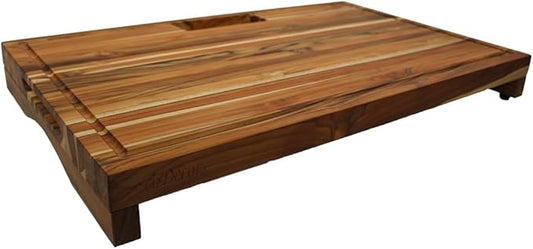 EcoDecors, Teak Edge Grain Cutting Board 29"x18", Solid FSC Teakwood Butcher Block with Juice Groove, Handles & Waste Chute, Large Cutting Board for Kitchen, Carving, and Stove-Top Prep