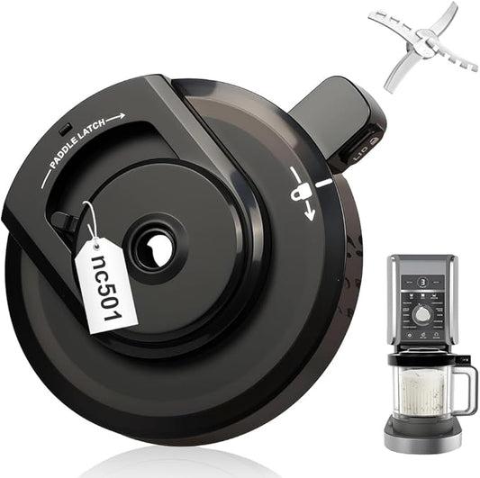 NC 501 Outer Bowl Lid with Leak-Proof Seal, Ninja Creami Blender Lid Replacement, Compatible with Ninja Creami Deluxe Ice Cream Maker NC500/NC501 Series Accessories (With Paddle)