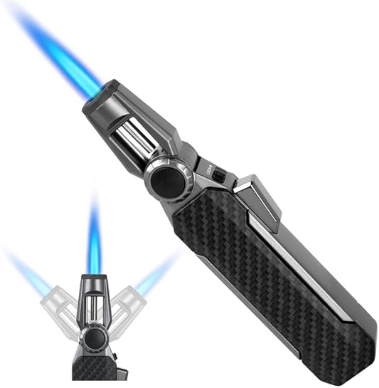 Butane Torch Lighter, Refillable Gas Lighter Cooking Torch, Adjustable Kitchen Torch with Safety Lock - Windproof Jet Flame Blue Fire for Camping Baking BBQ Grill Candle, Gifts for Men