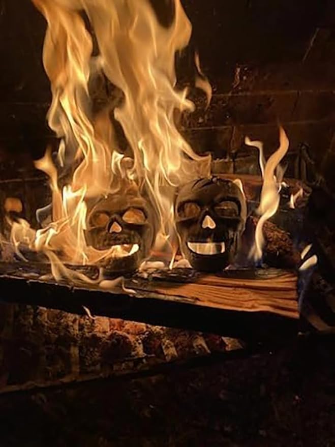 Fire Pit Skull – Metal Human Skull Fire Log for Fireplaces, Fire Pits & Campfires, Creepy Halloween Decor, Reusable Indoor & Outdoor Accessory