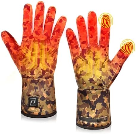 Heated Glove Liners for Men Women, Rechargeable Hand Warmers, Thin Camouflage Touchscreen Battery Electric Gloves