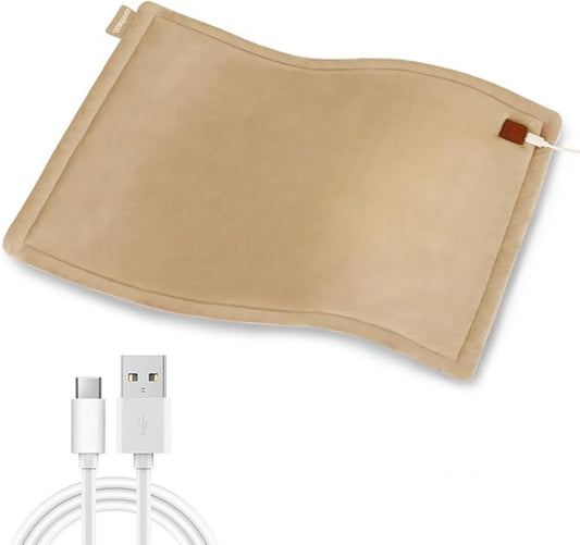 USB Heating Pad, 5V Heated Travel Pads, 3 Heat Settings & Auto Shut Off, Hot Therapy for Pain Relief Abdomen Cramps (16"x 12") (Non-Chargeable) Khaki