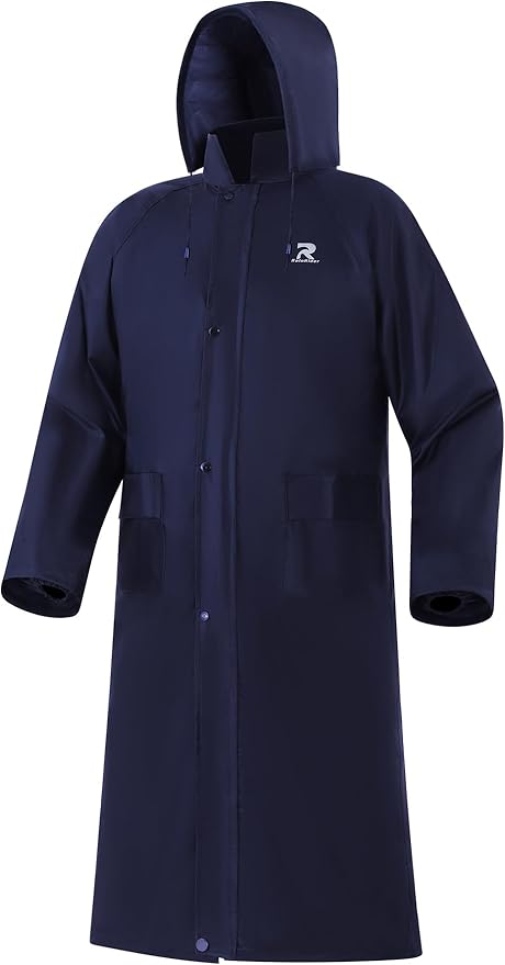 RainRider Raincoat for Men Waterproof Long Rain Jacket with Stowable Hood Lightweight Rain Gear Poncho for Unisex