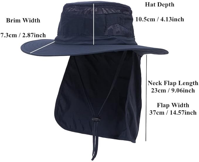 UV 50+ Sun Protection Hat for Men Women, Wide Brim Bucket Hat for Outdoor Sport & Works Fishing Hat with Neck Flap