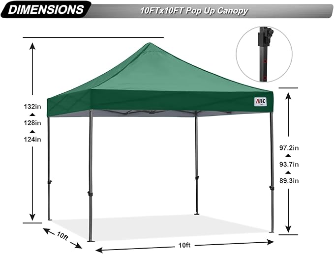 ABCCANOPY Patio Pop Up Canopy Tent 10x10 Commercial-Series (Forest Green)