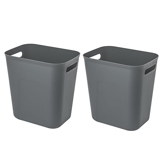 UUJOLY Plastic Small Trash Can Wastebasket, Garbage Container Basket for Bathrooms, Laundry Room, Kitchens, Offices, Kids Rooms, Dorms, 3.5 Gallon, Dark Grey, 2 Pack