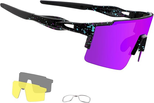 OULAIQI Cycling Sunglasses Polarized Sunglasses for Cycling Men Women with 1 Lens or 3 Interchangeable Lens Baseball Glasses