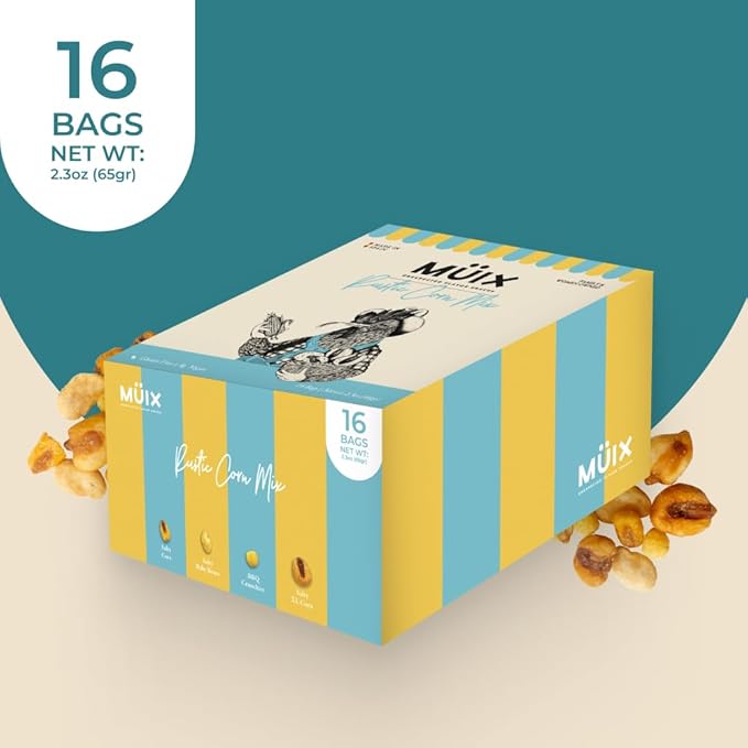 Müix Snacks, Special Flavor Trail Mix, Rustic Mix, Mix Snacks (Salty Corn, Salty Baby Beans, BBQ Crunchies, Salty XL Corn) - 2.3 Ounce Bags (Pack of 16 Bags)