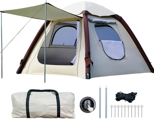 Cow-HQUS Camping Tents 4 Person, Pop Up Tents for Camping, Family Auto-Inflating Instant Pop Up Folding House with Screen Porch, Dome Large Inflatable Tents for Camping/Hiking/Beach(Solar Tent)