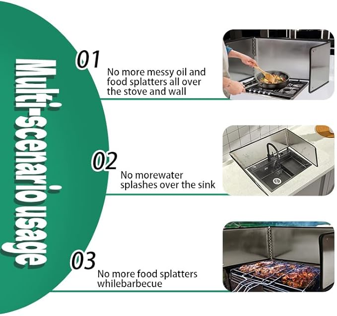 Large 3 Sided Splatter Guard for Frying Stove Top,Oil Splash Guard Cooking for Stove,Non Stick Foldable Splatter Screen for Stove Top (Silver)