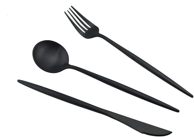 Gugrida Black Flatware, Royal 20 Piece Luxury Matte Finish 18/10 Stainless Steel Tableware Sets for 4 Including Forks Spoons Knives, Camping Silverware Travel Utensils Set Cutlery (Black)